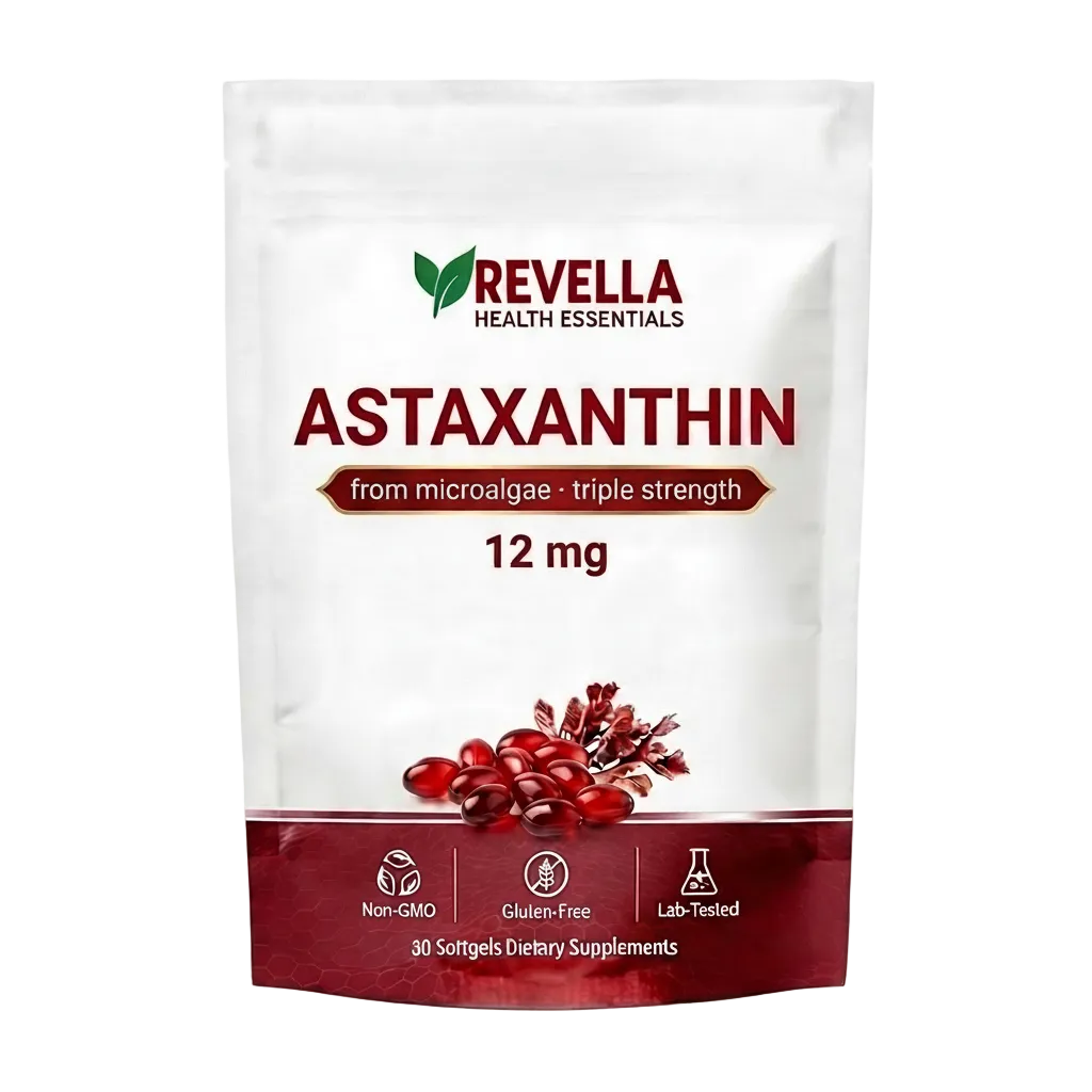 Revella Astaxanthin supplement package on a white background